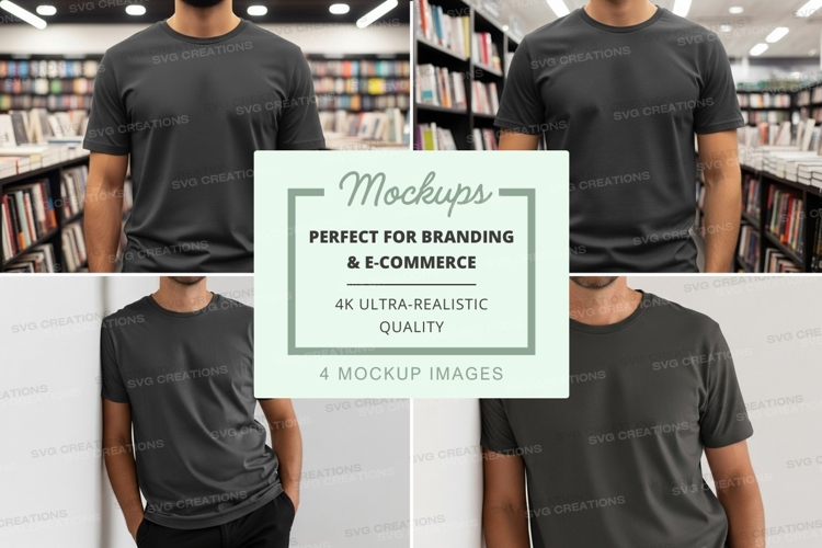 Black t-shirt mockup in modern bookstore display