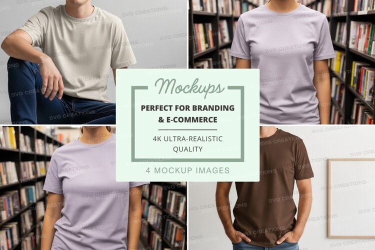Blank t-shirt mockup on man in library minimalist display example image 1