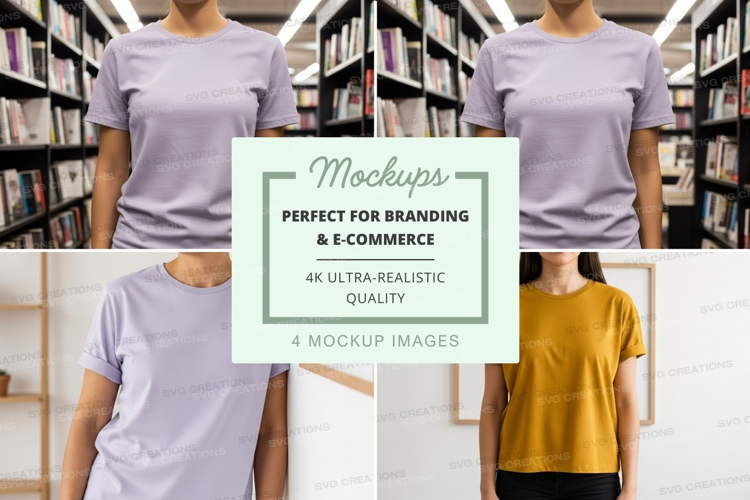 Blank t-shirt mockup on mannequin in bookstore display