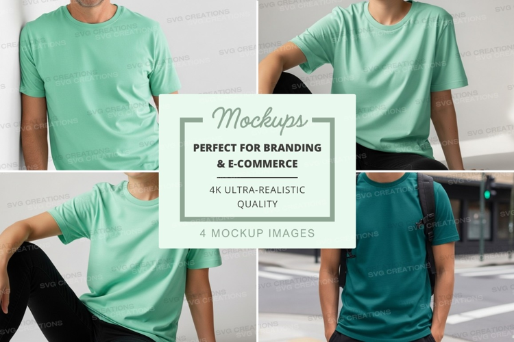 Mint green t-shirt mockup on person stretching outdoors