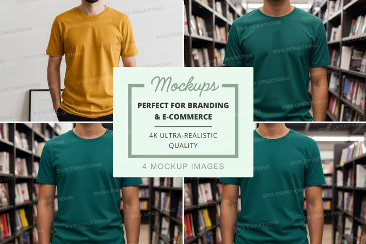 T-shirt mockup in bookstore minimal design display