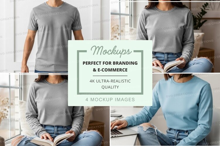 Casual man mockup sitting reading indoors grey example image 1