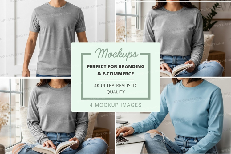 Casual man mockup sitting reading indoors grey