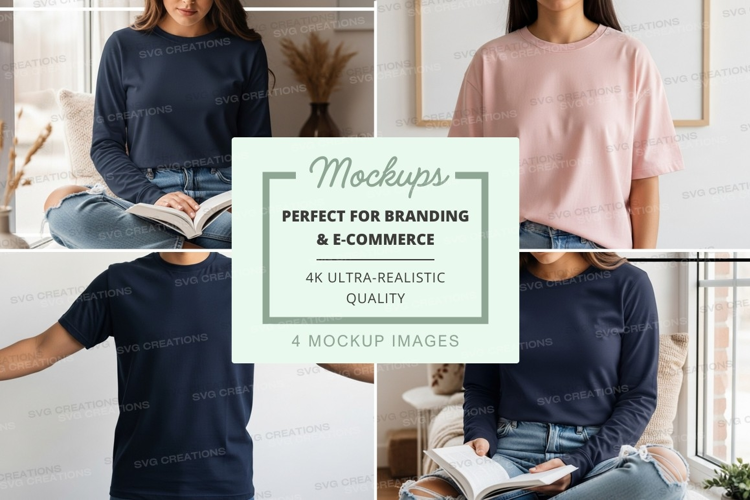 Woman reading book mockup in cozy home interior