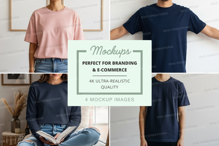 Woman reading book mockup on blank tshirt display