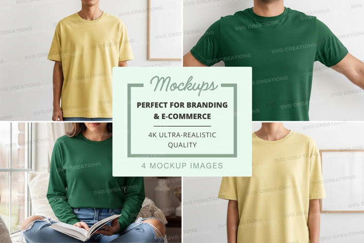 T-shirt mockup man reading book at home minimalist