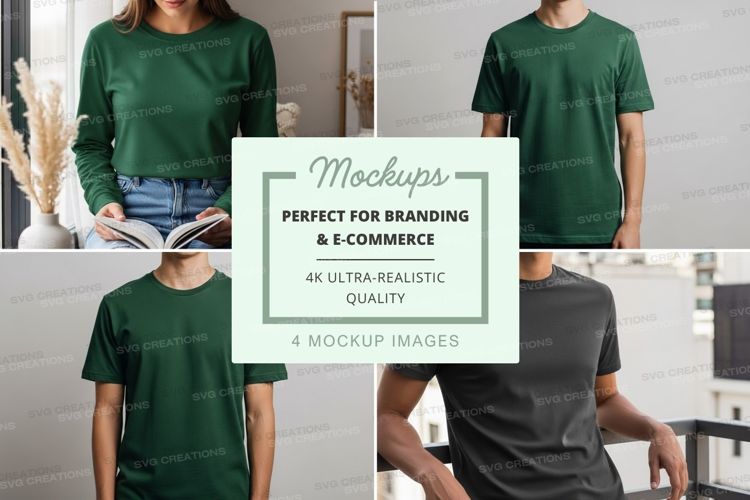 Green t-shirt mockup on mannequin and model display