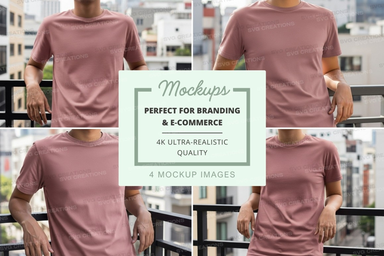 Pink t-shirt mockup on mannequins urban display