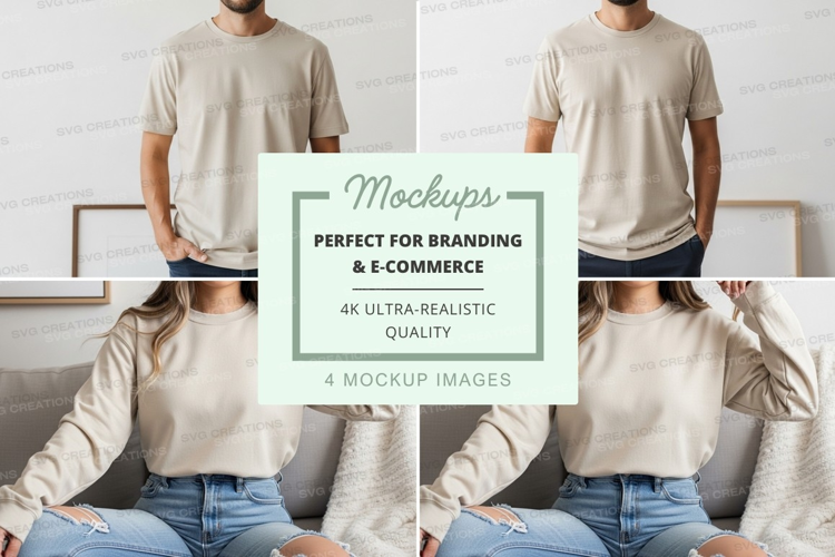 Two people mockup t-shirt design presentation indoor natural