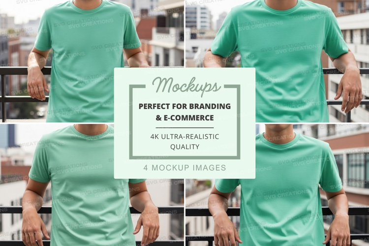 Green t-shirt mockup on mannequin urban backdrop