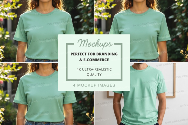 Woman green t-shirt mockup outdoor natural light