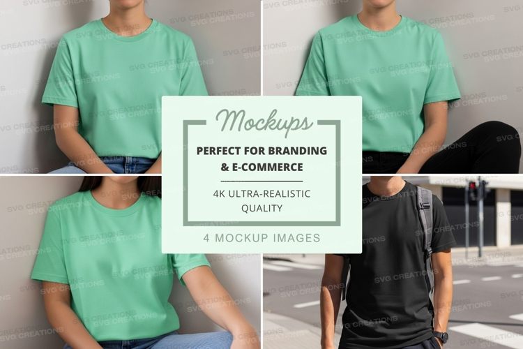 Woman green t-shirt mockup front back view studio