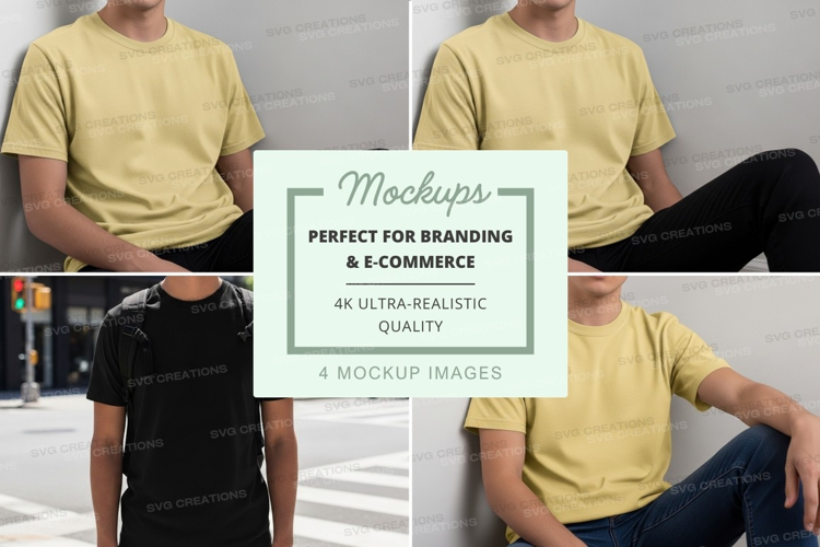Man in yellow shirt mockup stretching legs urban lifestyle