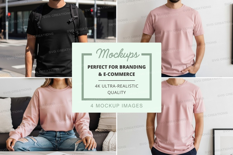 Pink t-shirt mockup on man and woman urban outdoor