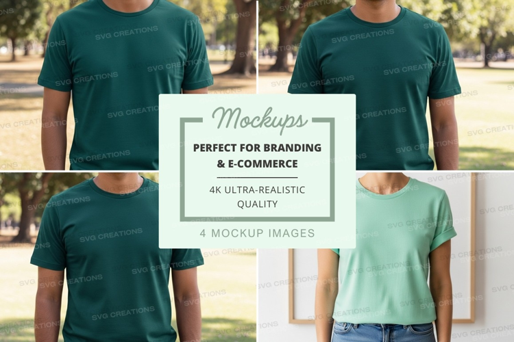 Green t-shirt mockup on man outdoor casual lifestyle