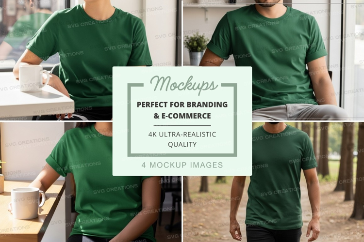 Man in green t-shirt mockup indoor lifestyle scene