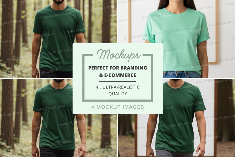 Green t-shirt mockup walking urban casual lifestyle
