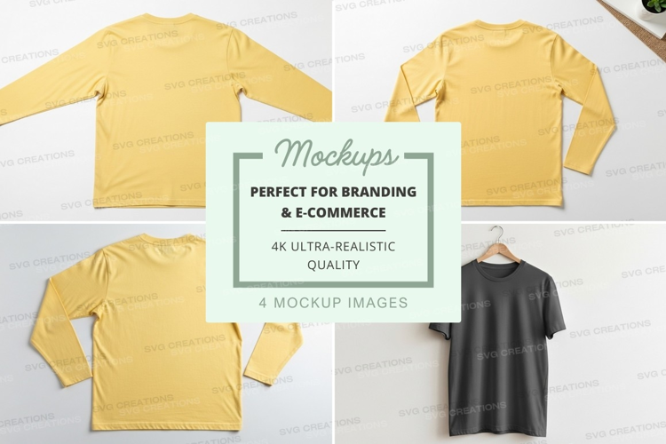 Yellow long sleeve shirt mockup on hanger minimalist display