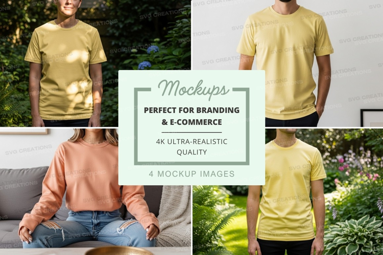 Woman and man in yellow t-shirt mockup outdoor lifestyle
