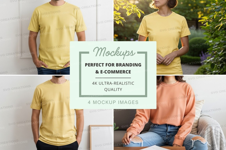 Yellow t-shirt mockup front back outdoor lifestyle