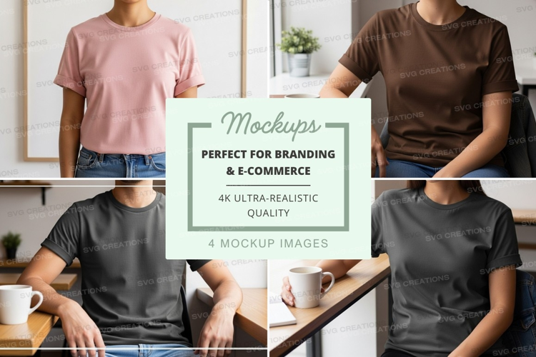 T-shirt mockup on mannequin and model in kitchen