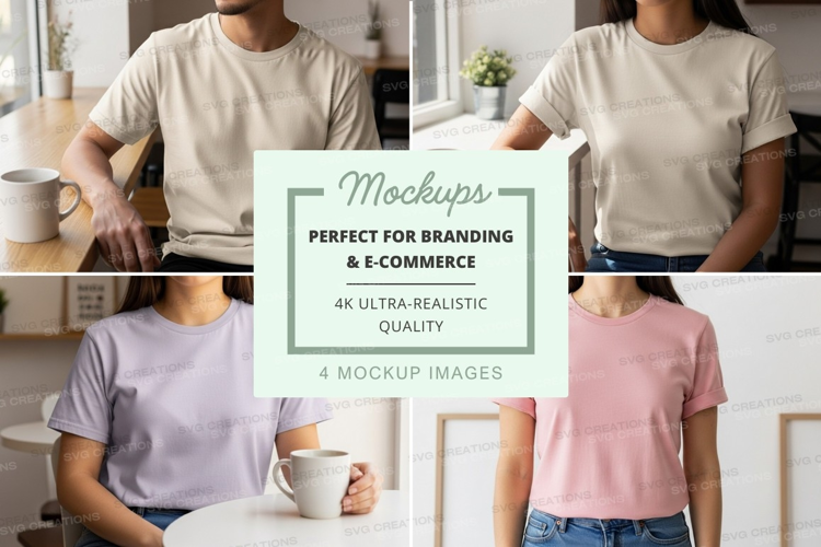 Couple mockup t-shirt design kitchen lifestyle minimalist