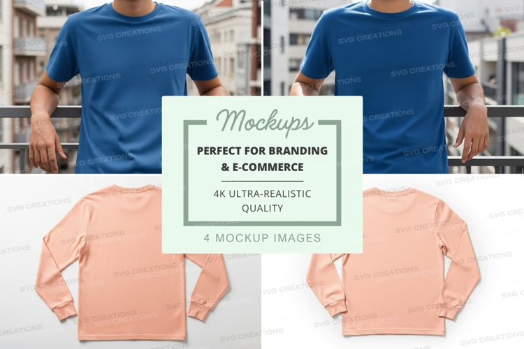 Blue and peach long sleeve shirt mockup on urban balcony