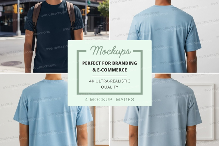 Man in t-shirt mockup back view street casual lifestyle