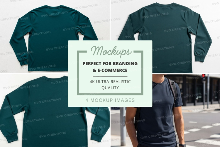 Green long sleeve shirt mockup on mannequin and model outdoo