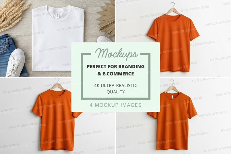 Blank orange t-shirt mockup on wooden hanger minimalist disp