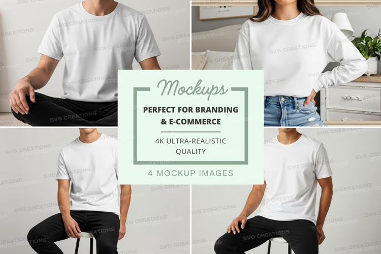 Casual couple mockup meditating in white studio minimalist l