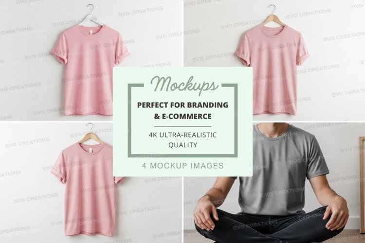 Pink and gray t-shirt mockup on hanger and model example image 1