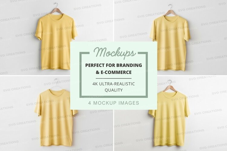 Yellow t-shirt mockup on hanger minimal display example image 1
