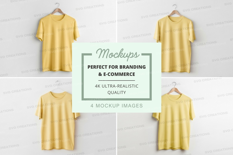Yellow t-shirt mockup on hanger minimal display