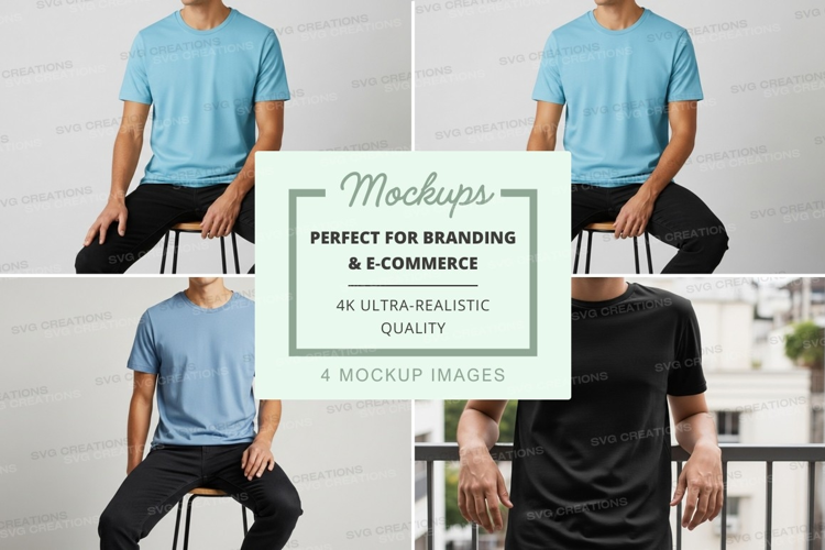 Man mockup floating tshirt design urban minimalist studio