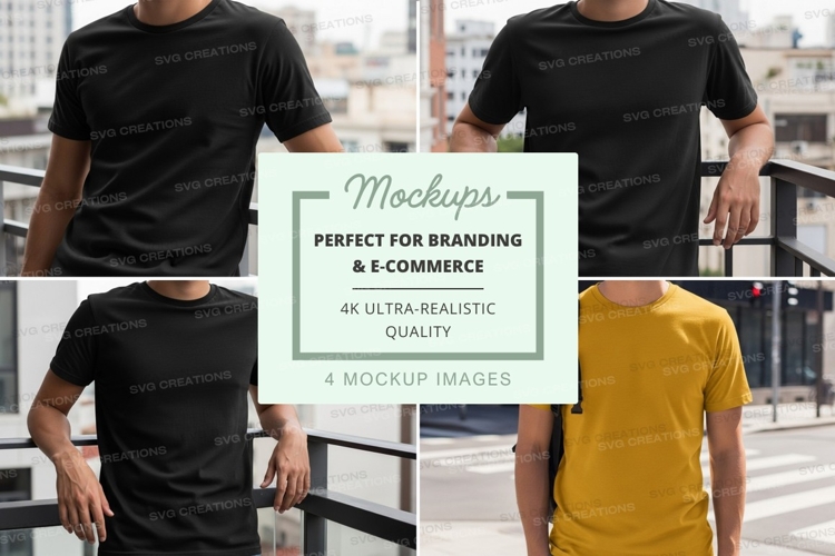 Male models black yellow tshirt mockup urban outdoor