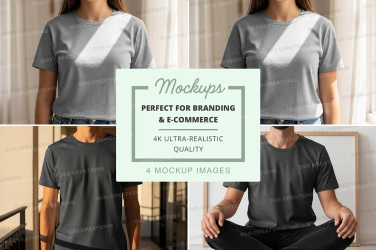 Woman t-shirt mockup front back view minimalist studio