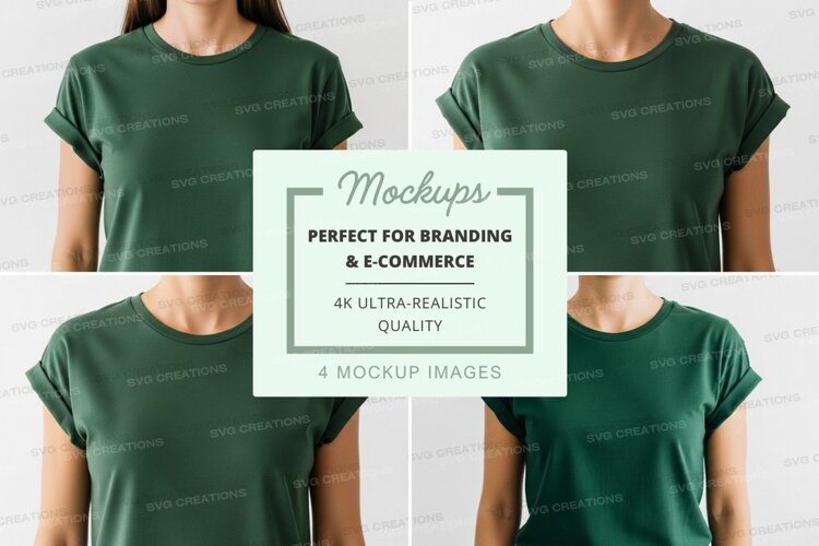 Green t-shirt mockup front back view minimalist design example image 1
