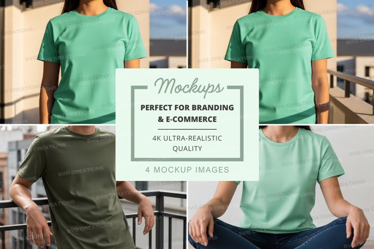 Green t-shirt mockup on person outdoor urban backdrop
