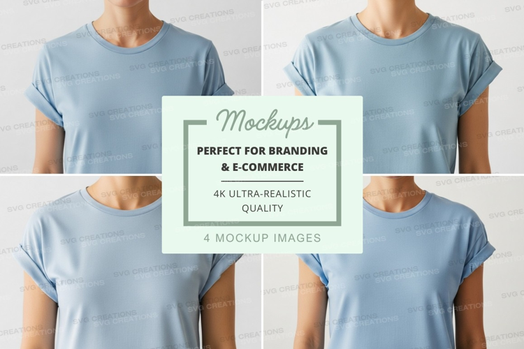 Blank light blue t-shirt mockup front back view