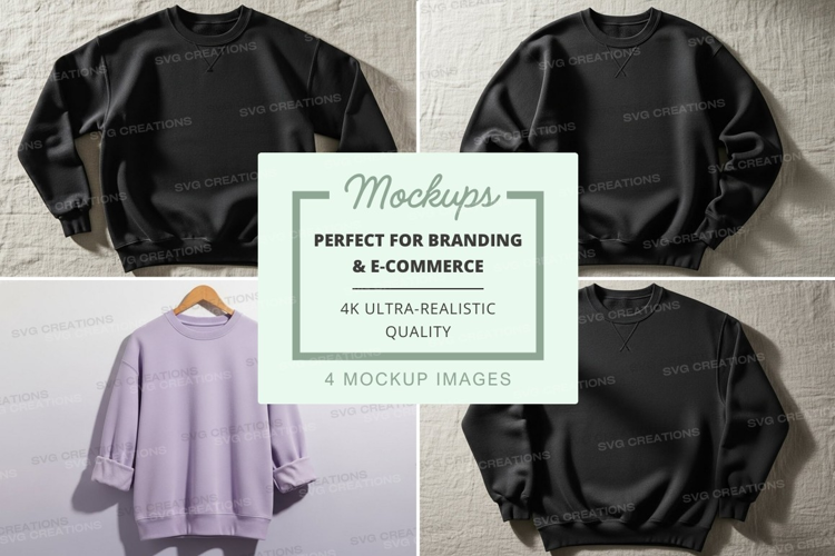 Black and gray sweatshirt mockup on hanger minimalist