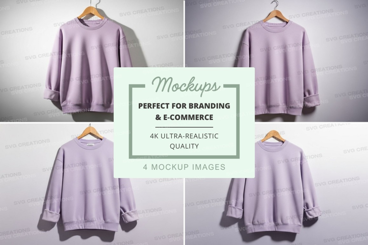 Lavender sweatshirt mockup on hanger minimal display