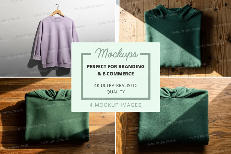 Green knitwear clothing mockup on wooden hanger display