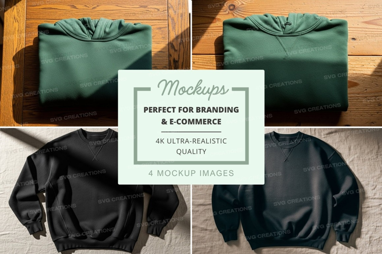 Green and black hoodie mockup on wooden surface
