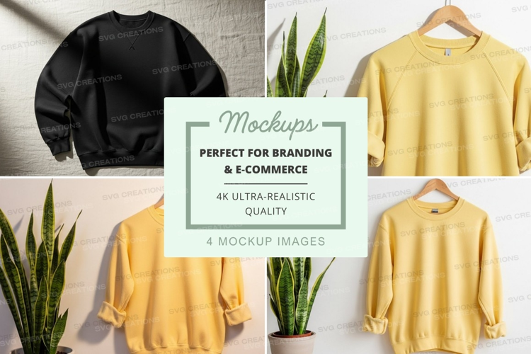 Oversized sweater mockup on hanger with plants minimalist