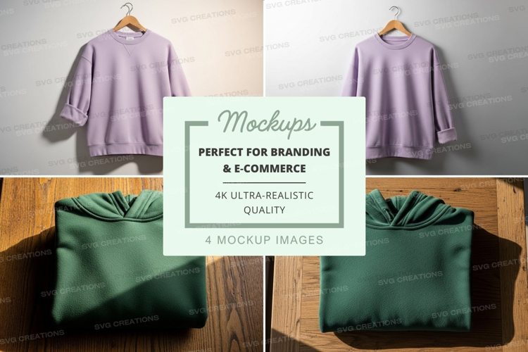 Lavender sweatshirt mockup on wooden hanger display
