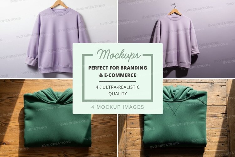 Lavender sweatshirt mockup on wooden hanger display example image 1