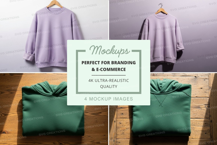 Lavender sweatshirt mockup on wooden hanger display