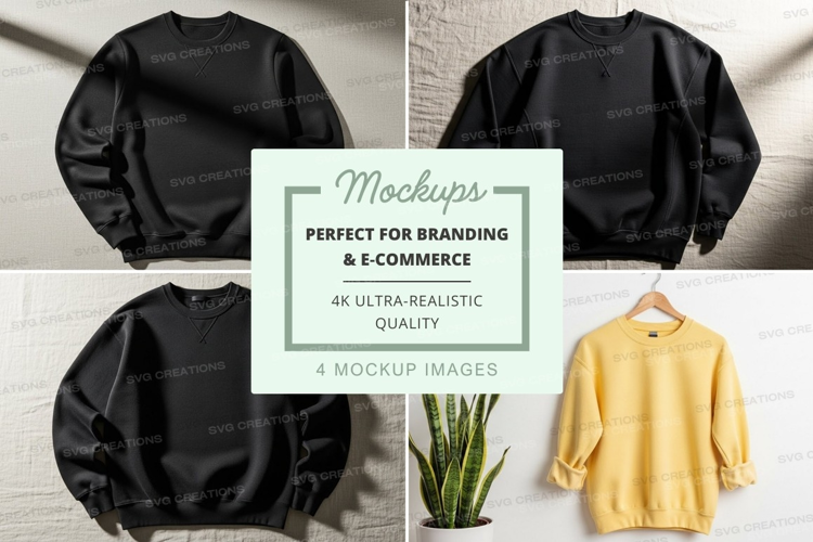 Black and beige sweatshirt mockup on hanger and flat lay min