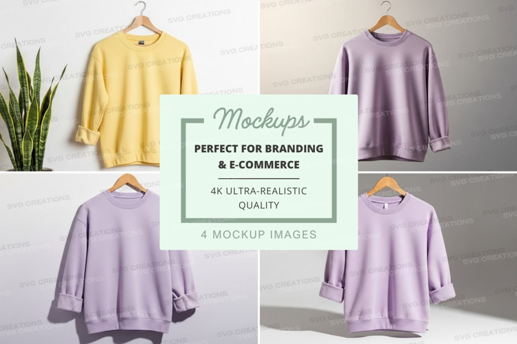 Women's oversized sweaters mockup on hangers minimalist disp